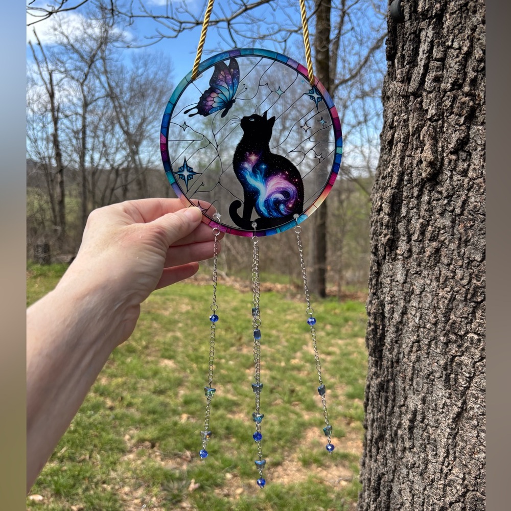 Handcrafted black cat suncatcher